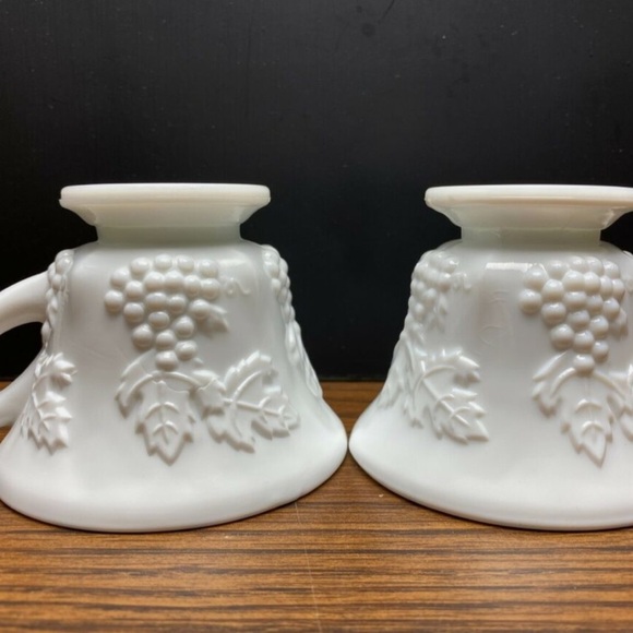 Set of 2 Vintage Raised Colony
Harvest Grape White Milk Glass Tea
Cup Coffee Mug - Picture 3 of 8